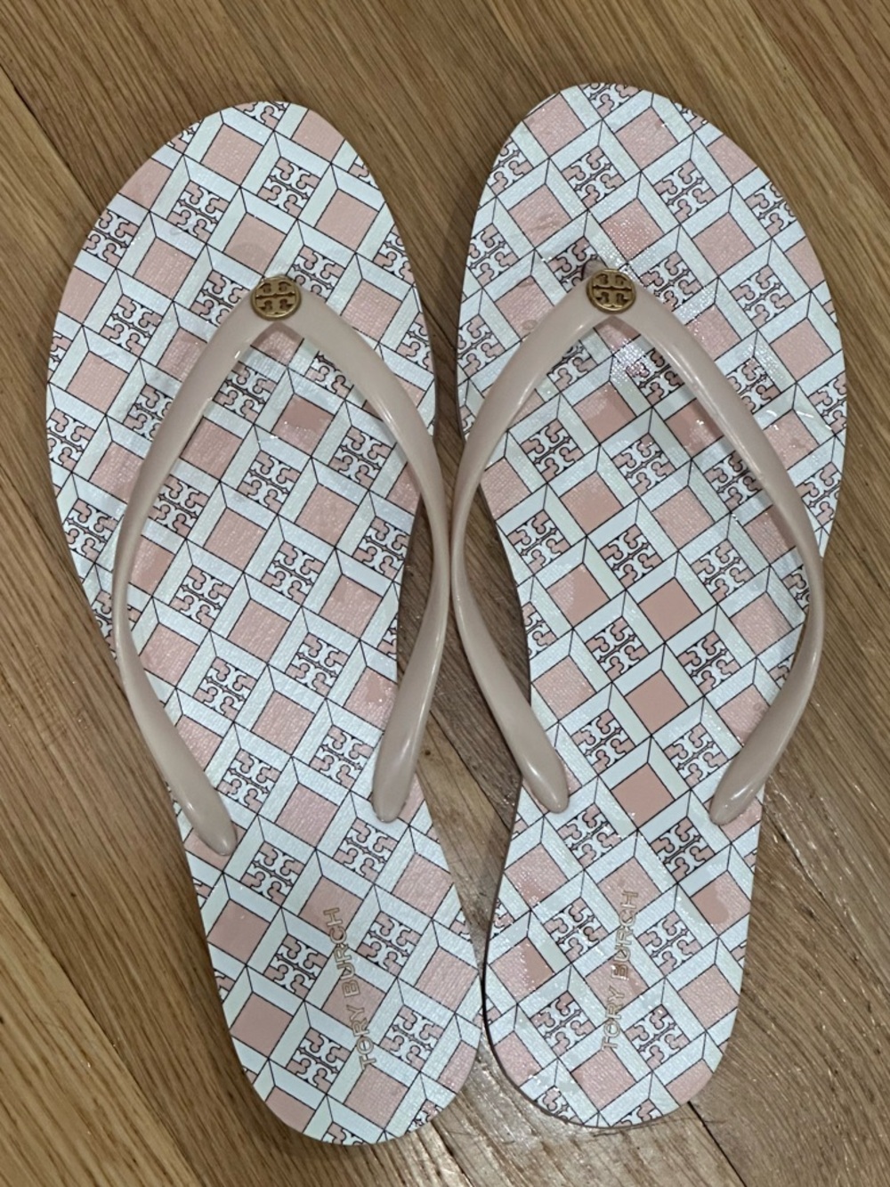 Tory Burch Women's Logo Print Pink Flip Flops Preppy Beach